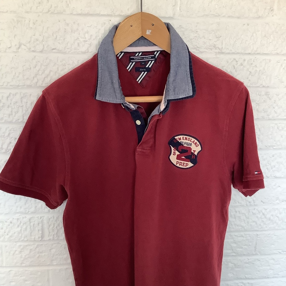 Tommy Hilfiger Slim Fit Polo Shirt - Size XL - Burgundy - Pique Cotton - P2P 21โ - Picture 6 of 8